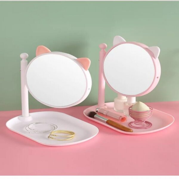 Cat Ears Mirror With Jewellery Cosmetic Storage Tray (Random Color)