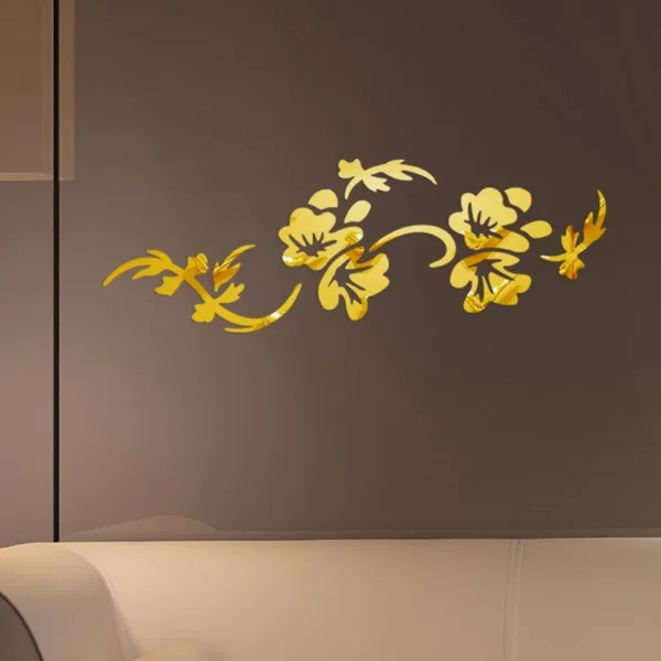 Wooden Wall Art Sticker Modern Flower Vine Pattern (Golden)