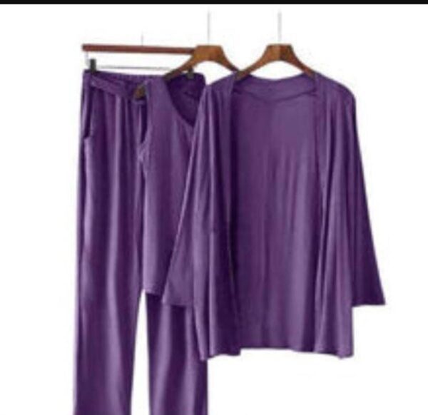 purple Cotton Jersey Night Suit for Women Nightsuit Gown Set For Women - Image 2