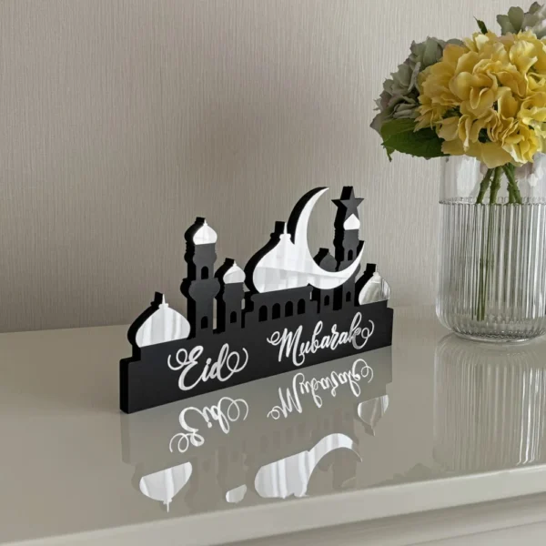 Eid Mubarak  Desktop decorations MDF acrylic material (silver color) - Image 3