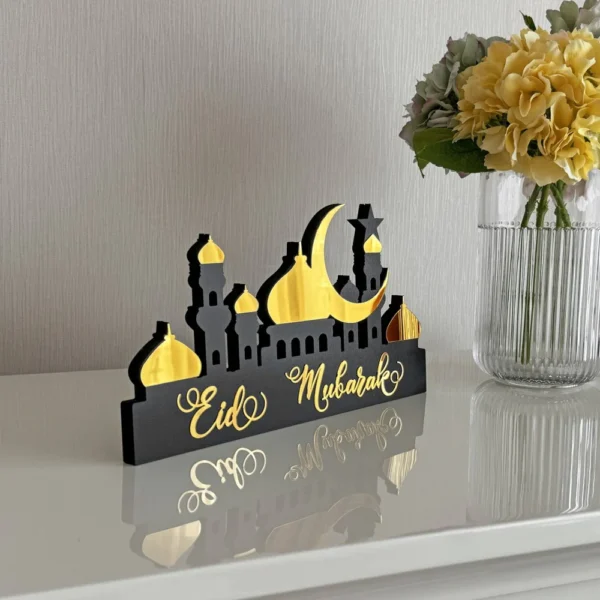 Eid Mubarak  Desktop decorations MDF acrylic material (Golden color) - Image 3