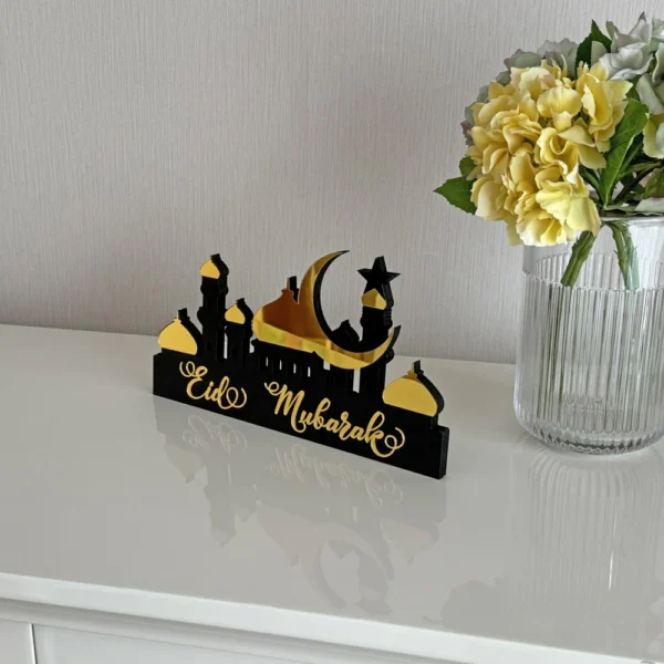 Eid Mubarak  Desktop decorations MDF acrylic material (Golden color) - Image 4