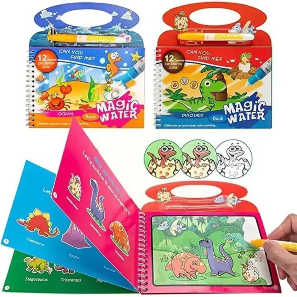 Magic Water Book, Creative Children Magical Drawing Books with Pen, Water Reveal Activity Book for Kid, Painting Color Wonder Coloring Book, Child Educational Toy Magic Book Water Painting (Big Size) - Image 10