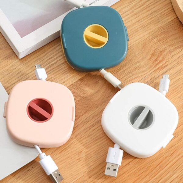 Portable Round Rotatable Wire Cable Storage Box Data Line Box Mobile Phone Charging Cable Winder Protective Wire Cable Organizer Pouch Bag Earphone Accessories (Random Color)