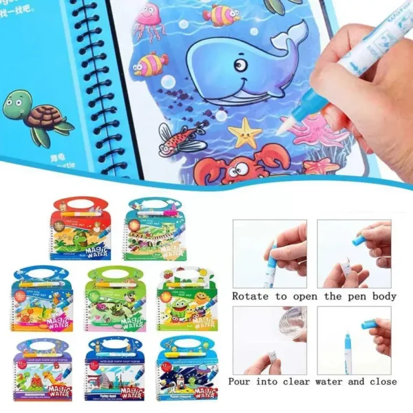 Magic Water Book, Creative Children Magical Drawing Books with Pen, Water Reveal Activity Book for Kid, Painting Color Wonder Coloring Book, Child Educational Toy Magic Book Water Painting (Big Size) - Image 12