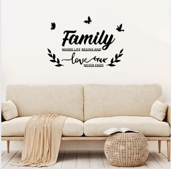 Family Wall Art Décor Wall Sticker, Black Family Qoutes Wall Black Vinyl Sticker - Image 2