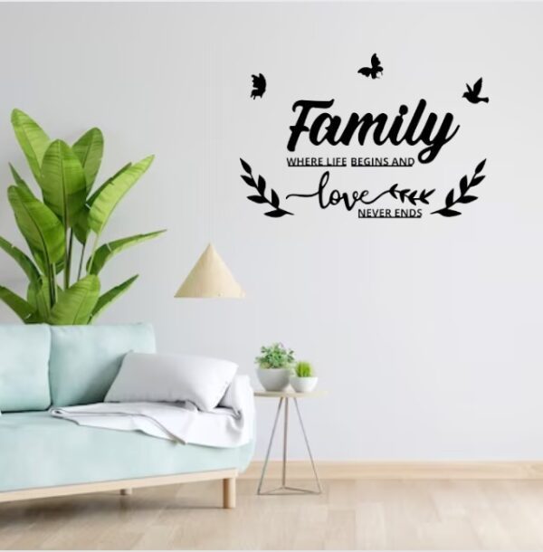 Family Wall Art Décor Wall Sticker, Black Family Qoutes Wall Black Vinyl Sticker - Image 3