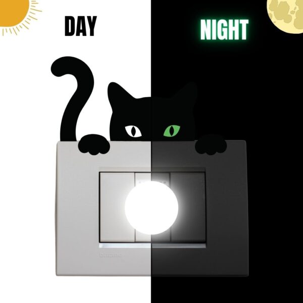 Unique Glow In The Dark Cat Sticker For Switch Board Art With Glowing Eyes