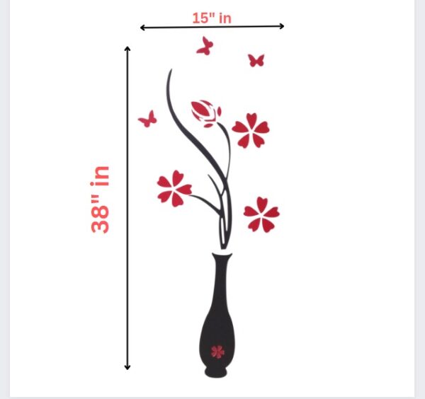 Vase Sticker For Home Decoration Items | Black Vase with Red Big Flowers for Wall Decor | 38x15" - Image 2