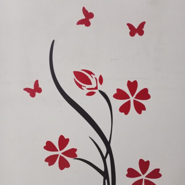 Vase Sticker For Home Decoration Items | Black Vase with Red Big Flowers for Wall Decor | 38x15" - Image 3