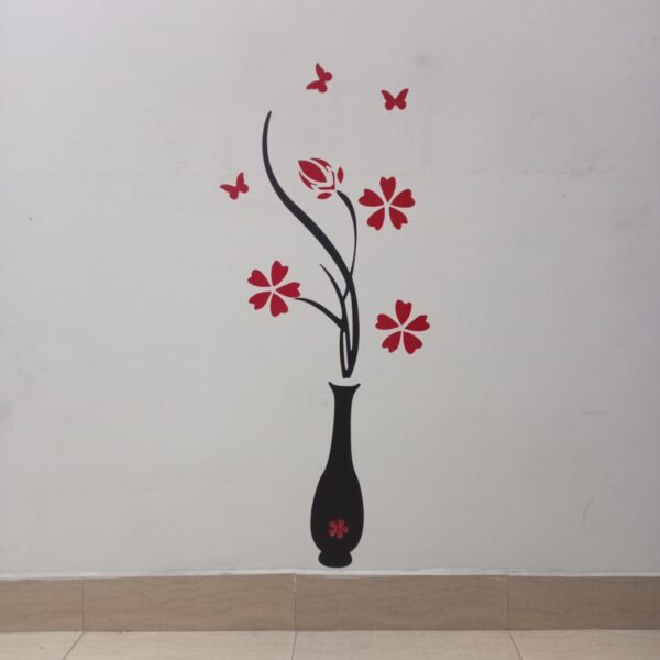 Vase Sticker For Home Decoration Items | Black Vase with Red Big Flowers for Wall Decor | 38x15"