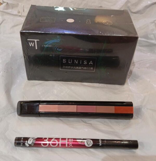 3 in 1 Makeup Deal  Sunisa Foundation Base 20g Waterproof Mushroom Head Air Cushion BB Cream Nude Liquid Foundations +yanqina 36H liner + 5 in 1 lipstick Pen (Random Shades) - Image 3