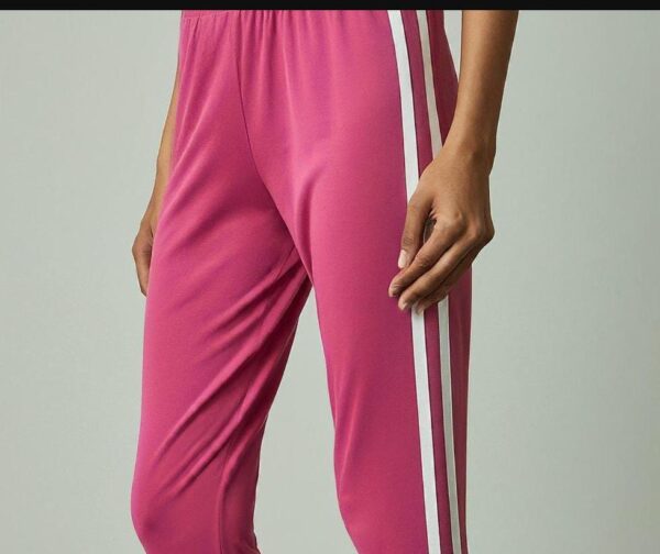 Women Pink With White Stripe Girls Track Pants