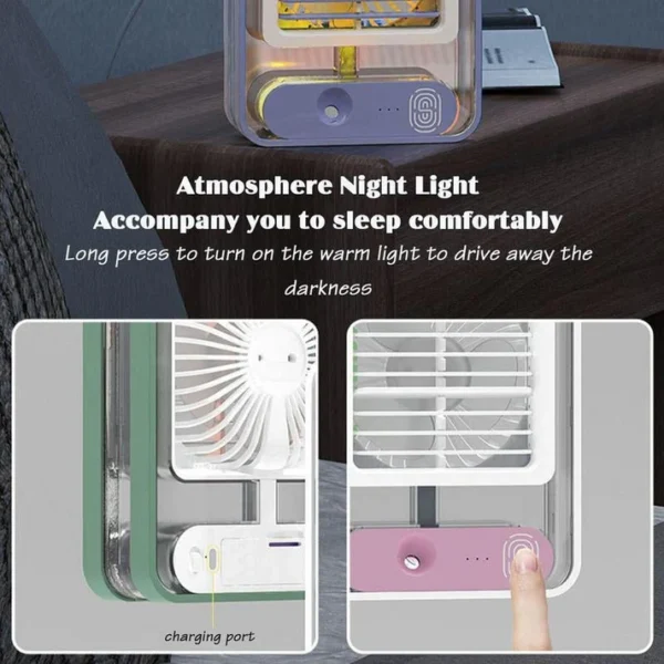 Portable Desktop Air Conditioner USB Mini Air Cooler Fan Water Cooling Fan with 3 Speed Spray Humidifier Purifier for Car Home Rechargeable - Image 4